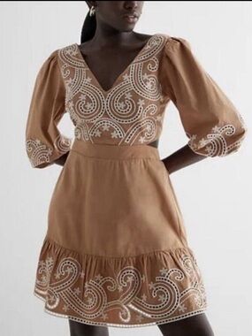 Express tan embroidered beachy boho open back dress Size XL